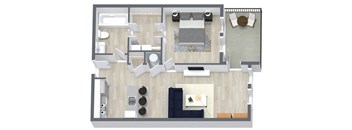 a floor plan of a house with a bedroom and a living room