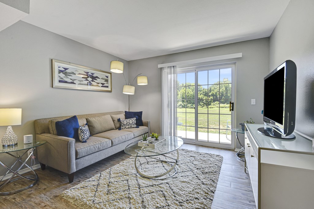 light living room with large sliding glass door