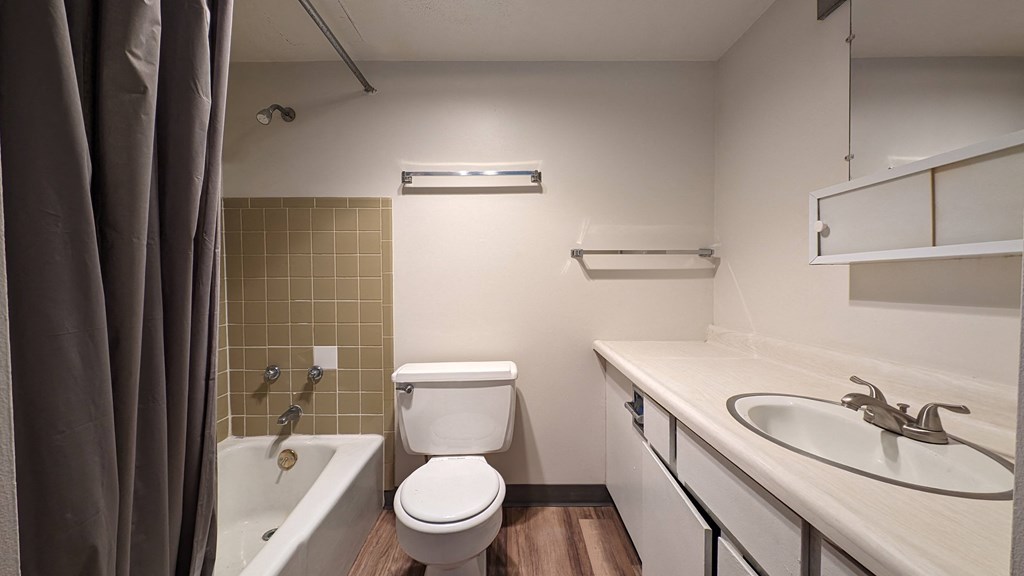 a bathroom with a toilet and a sink and a bath tub
