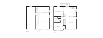 A black and white image of two floor plans for a house.