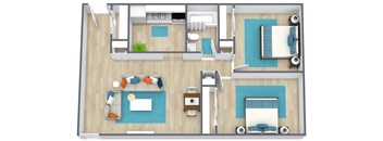 two dimensional floor plan of a two bedroom