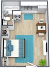 3D image of a studio apartment