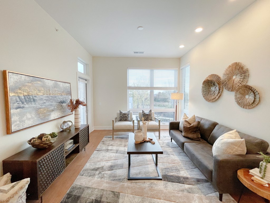 a living room with a couch and a coffee table