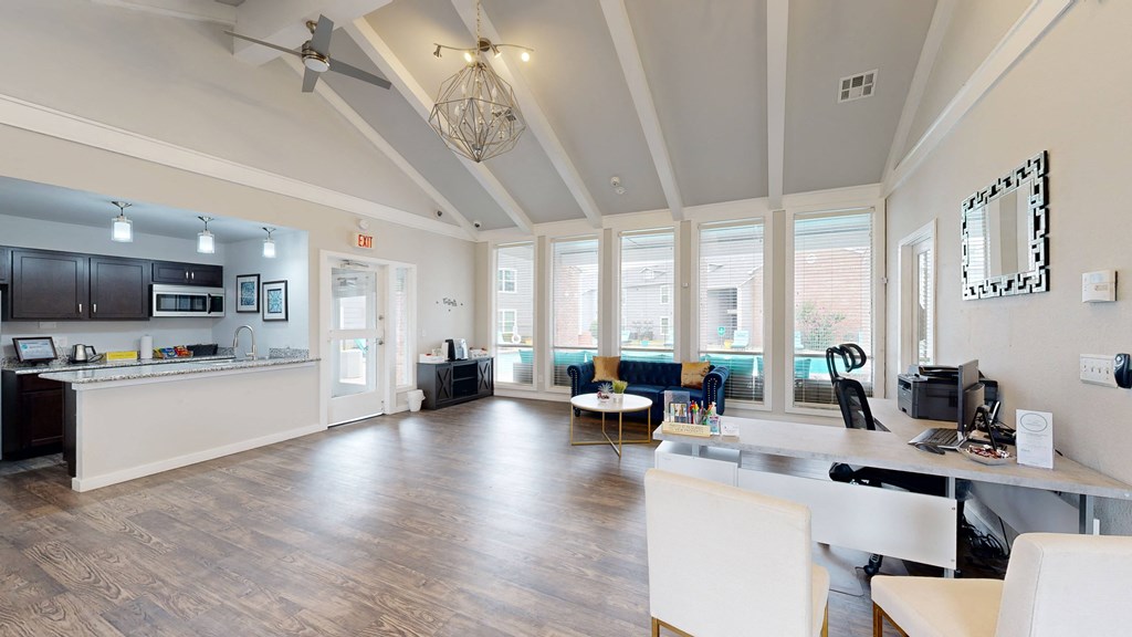 an open floor plan with a kitchen and living room at Bennett Ridge Apartments, Oklahoma City, OK