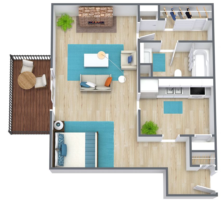 3d floor plan of a studio