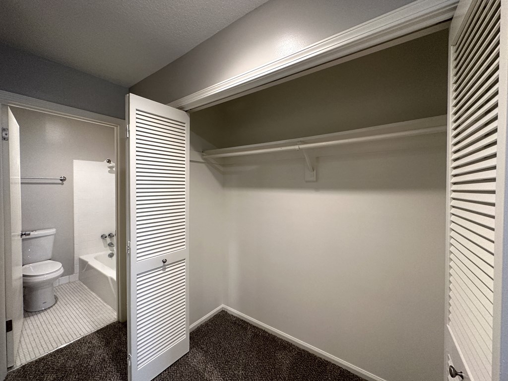 a bathroom with a toilet and a closet