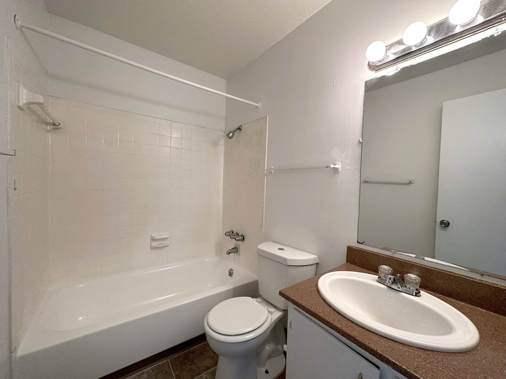 a bathroom with a sink toilet and bathtub