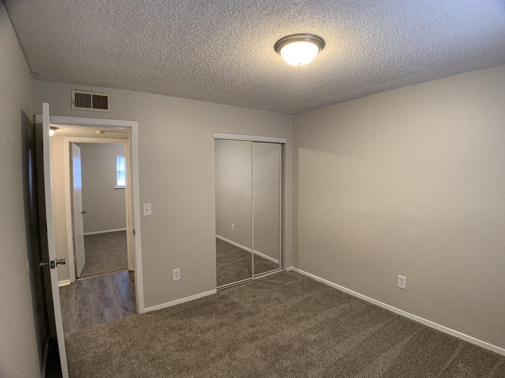 carpeted floor, medium window with sliding closet doors