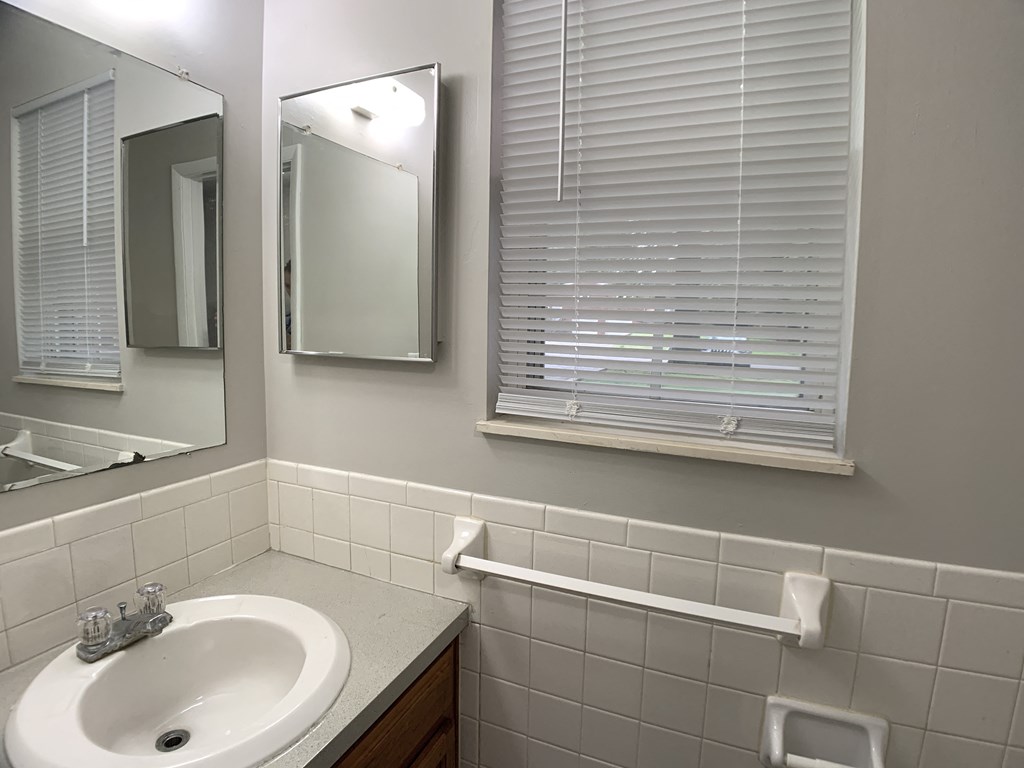 Bathroom with window and sink at Roosevelt in Independence, MO