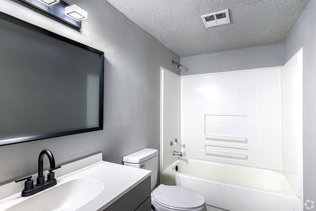a bathroom with a sink toilet and a bath tub