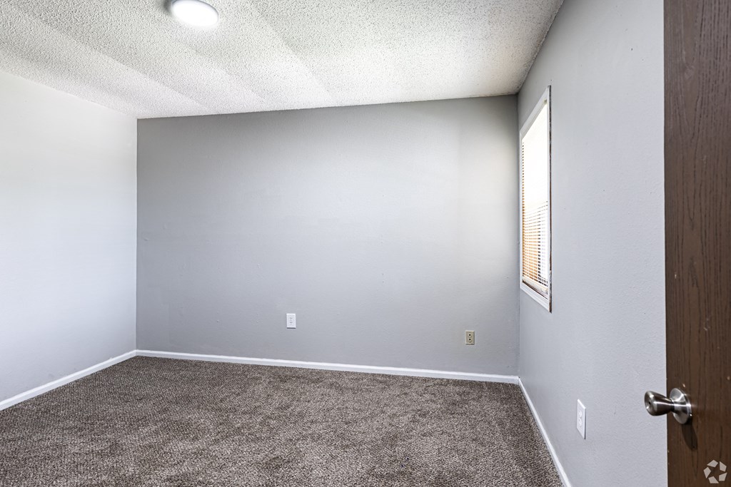 an empty room with carpet and a window