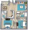 two bedroom floor plan with furniture