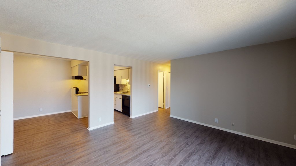 large open room with vinyl plank flooring