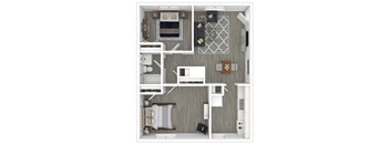 a 1 bedroom floorplan with a bathroom and a living room