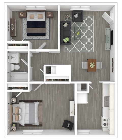 a 1 bedroom floorplan with a bathroom and a living room