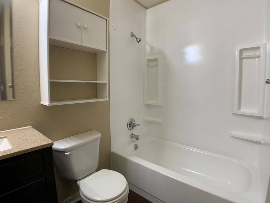 bathroom with tub toilet and vanity