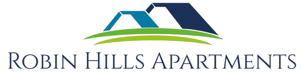 a green and blue logo with the words robinson hills apartments