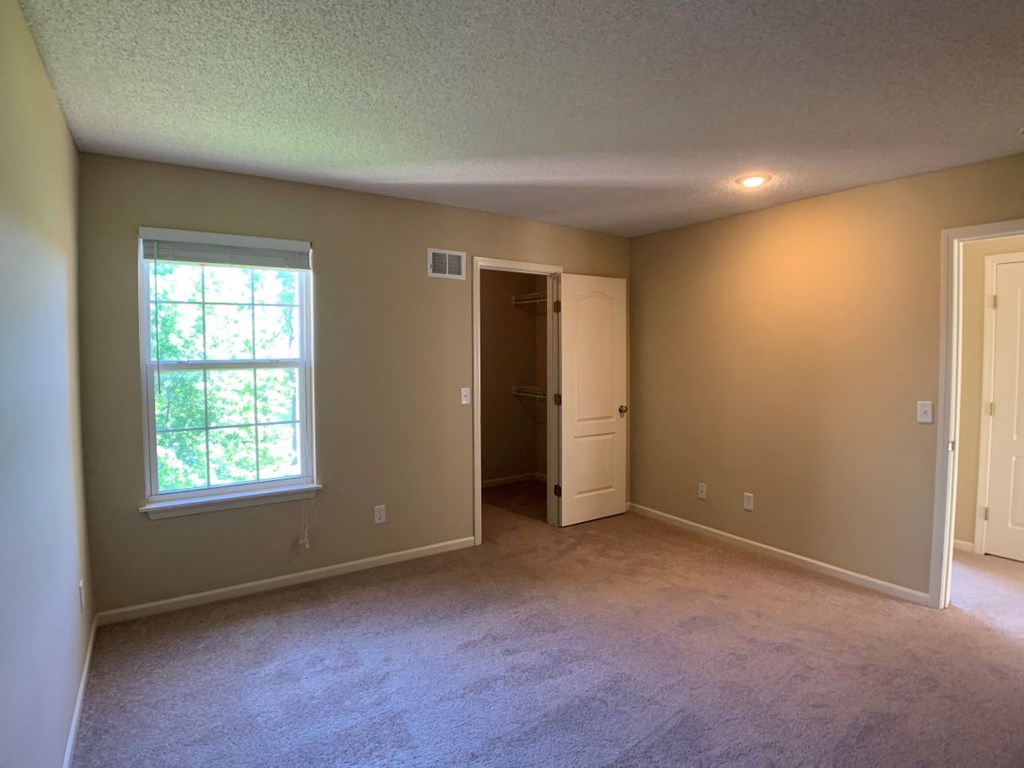 Photo of carpeted room with large closet