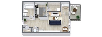 a floor plan of a living room with a blue couch