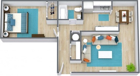 3D one bedroom floor plan
