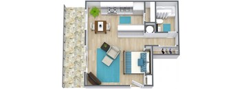 3d rendering of a studio floor plan