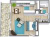 3d rendering of a studio floor plan