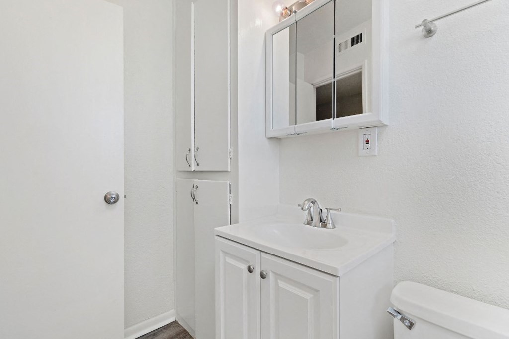 bathroom with vanity and cabinet