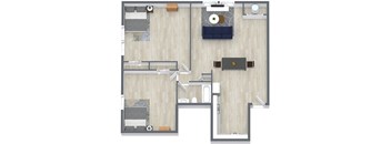 a floor plan of a room with a desk and a couch