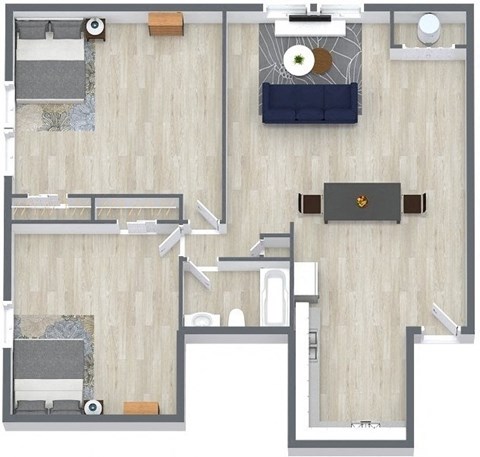 a floor plan of a room with a desk and a couch