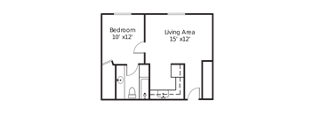 a floor plan of a small apartment with a living area and a dining room