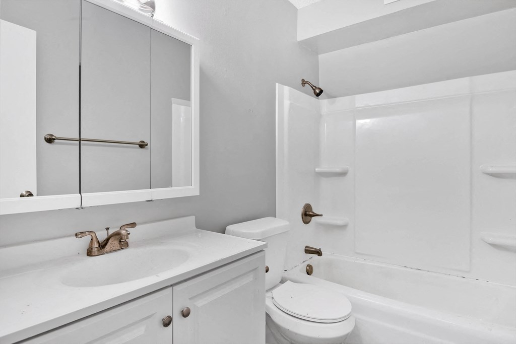 bathroom with vanity, toilet and tub
