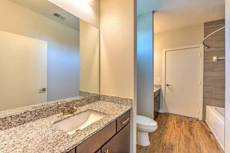 a bathroom with a sink toilet and shower  at Fusion, Jacksonville, FL, 32256