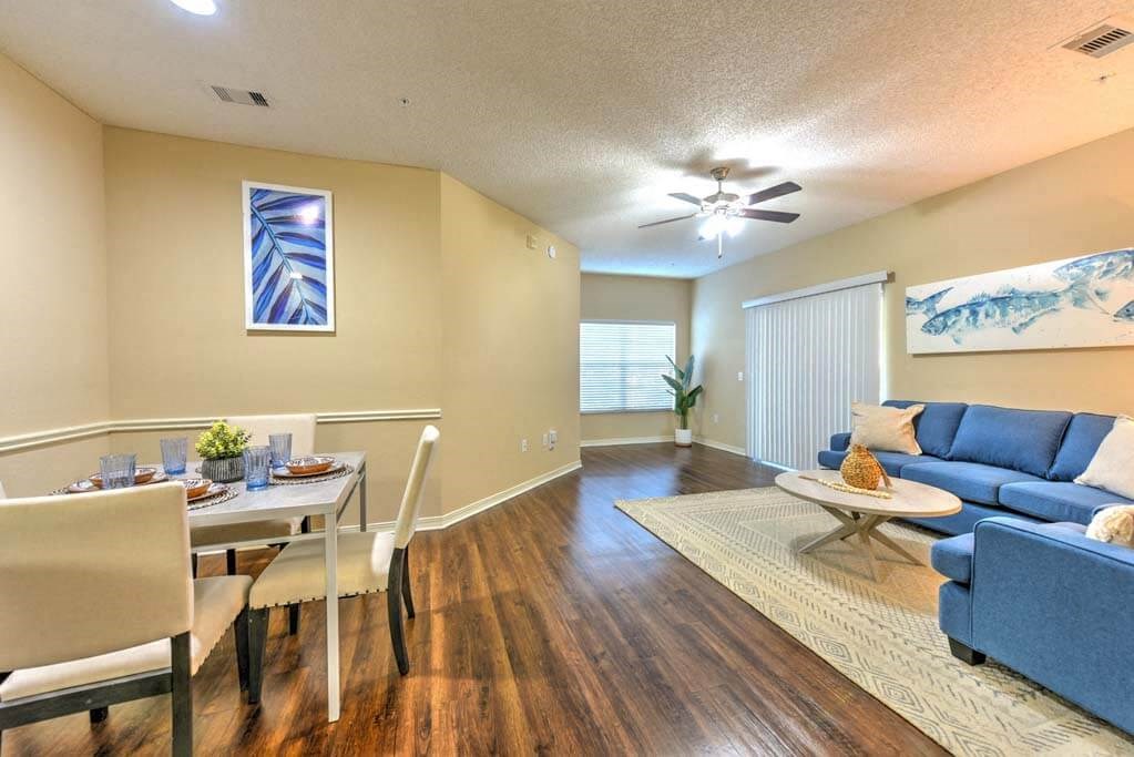 a living room with a couch and a table  at Ocean Park, Jacksonville Beach, FL, 32250