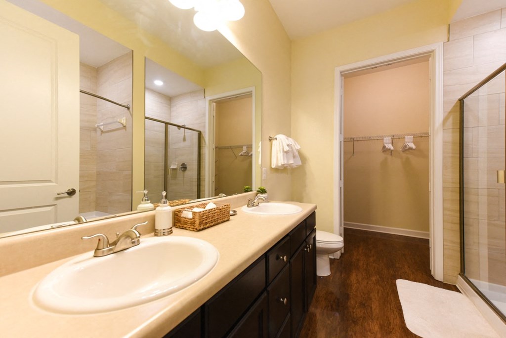 A bathroom with a sink, mirror, and towel rack. at Alaqua, Florida, 32258