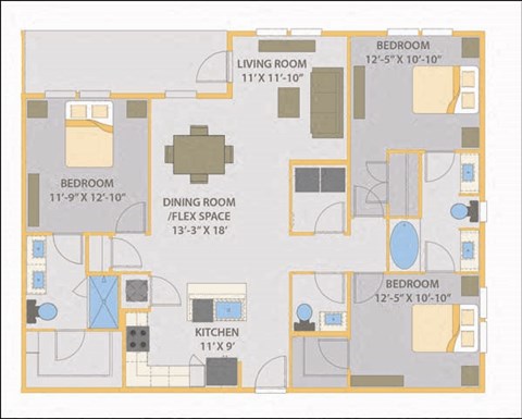 a floor plan of a house with a kitchen and a dining room  at Fusion, Florida, 32256