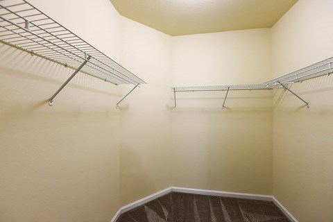 A walk-in closet with a metal rack and a carpeted floor at Cabana Club - Galleria Club Apartments, Florida 32256