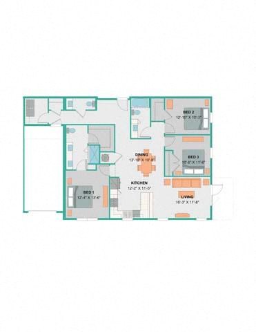a floor plan of a house with blue and orange walls  at Palm Bay Club, Jacksonville