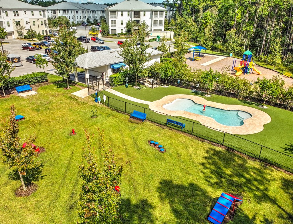 an aerial view of the resort style pool and hot tubat Palm Bay Club, Jacksonville, Florida