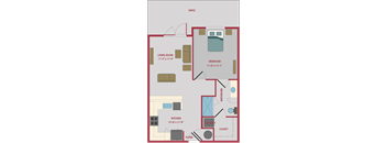 1 bed 1 bath floor plan at Pinnacle Apartments, Jacksonville, 32256