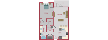 1 bed 1 bath floor plan A  at Pinnacle Apartments, Jacksonville