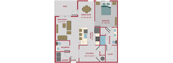 1 bed 1.5 bath floor plan C  at Pinnacle Apartments, Florida, 32256