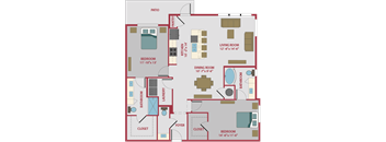 2 bed 2.5 bath floor plan B at Pinnacle Apartments, Jacksonville, FL