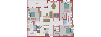 3 bed 2.5 bath floor plan A  at Pinnacle Apartments, Jacksonville, 32256