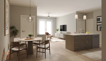 a rendering of a living room and dining room in an apartment  at Pinnacle Apartments, Florida, 32256
