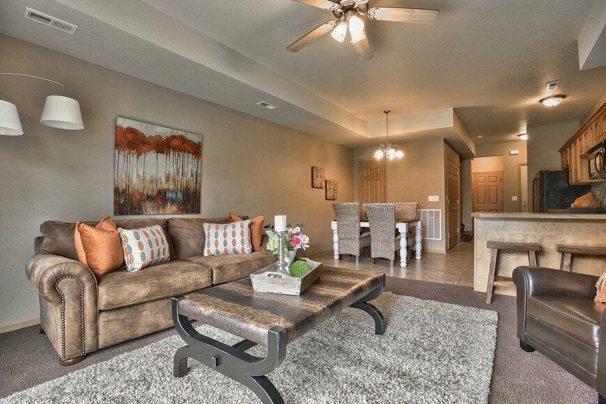 a living room with a couch and a coffee table