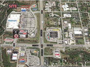 a map of the intersection of a city street and a shopping center