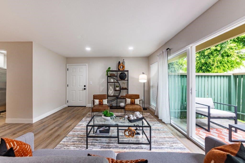 a living room with a couch and a coffee table