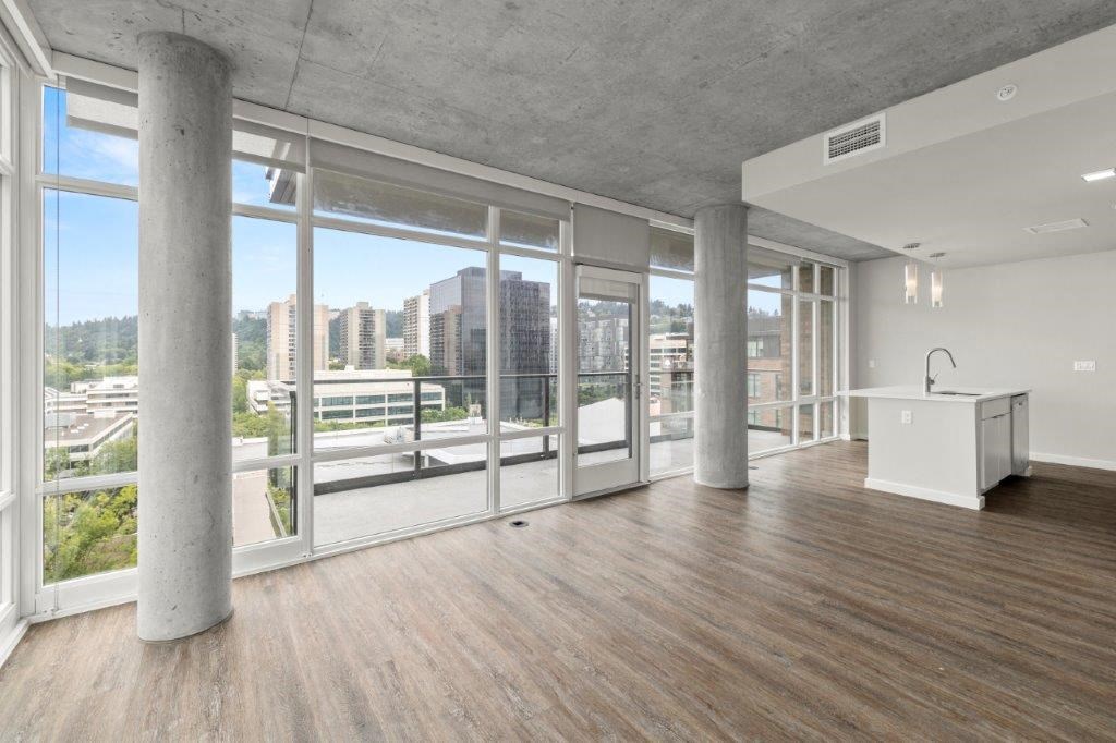Portland Astoria living room with kitchen island