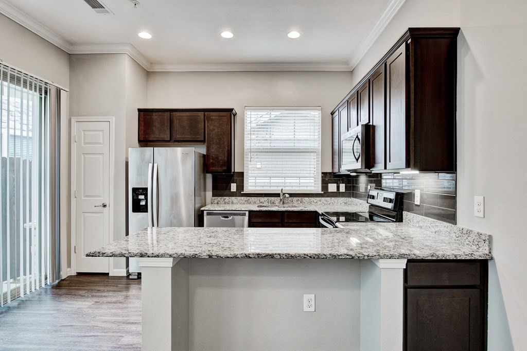 Horizon at Premier apartment interior kitchen with stainless steel appliances