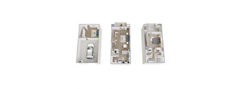 Three different floor plans of an apartment are shown.